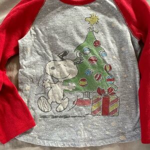 Peanuts Snoopy Holiday Long Sleeve Tee - Red & Gray